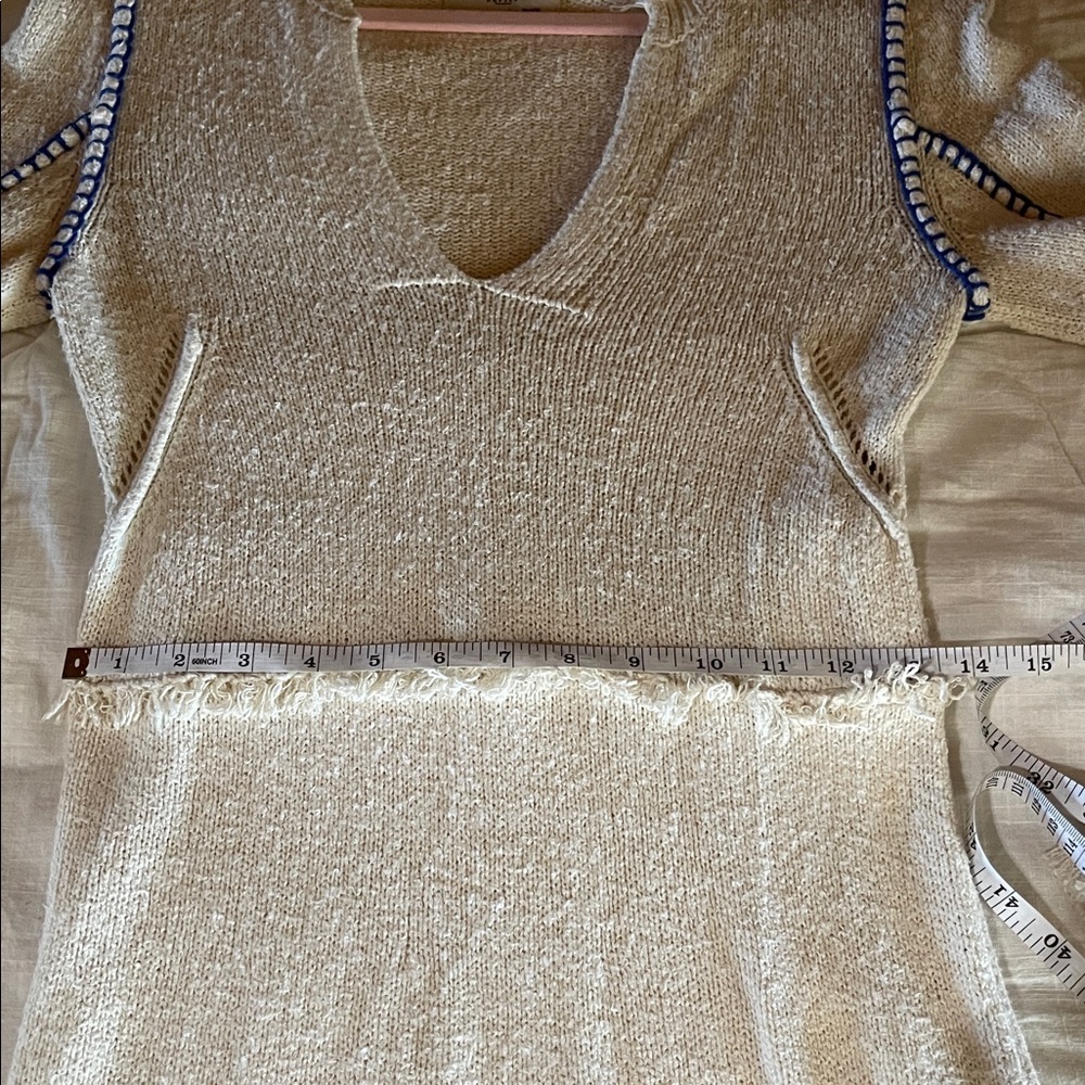 ZADIG & VOLTAIRE NWT Hiko Frayed Trim Silk Blend Ecru And Blue Minidress - Picture 12 of 15